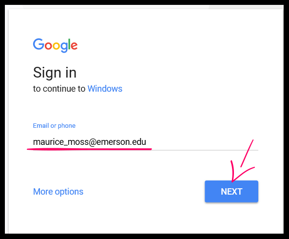Google login screen with an Emerson email entered