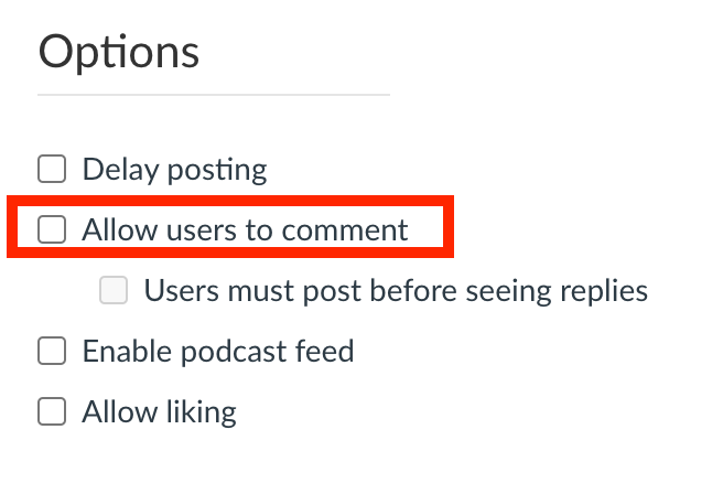Screenshot of Announcement options