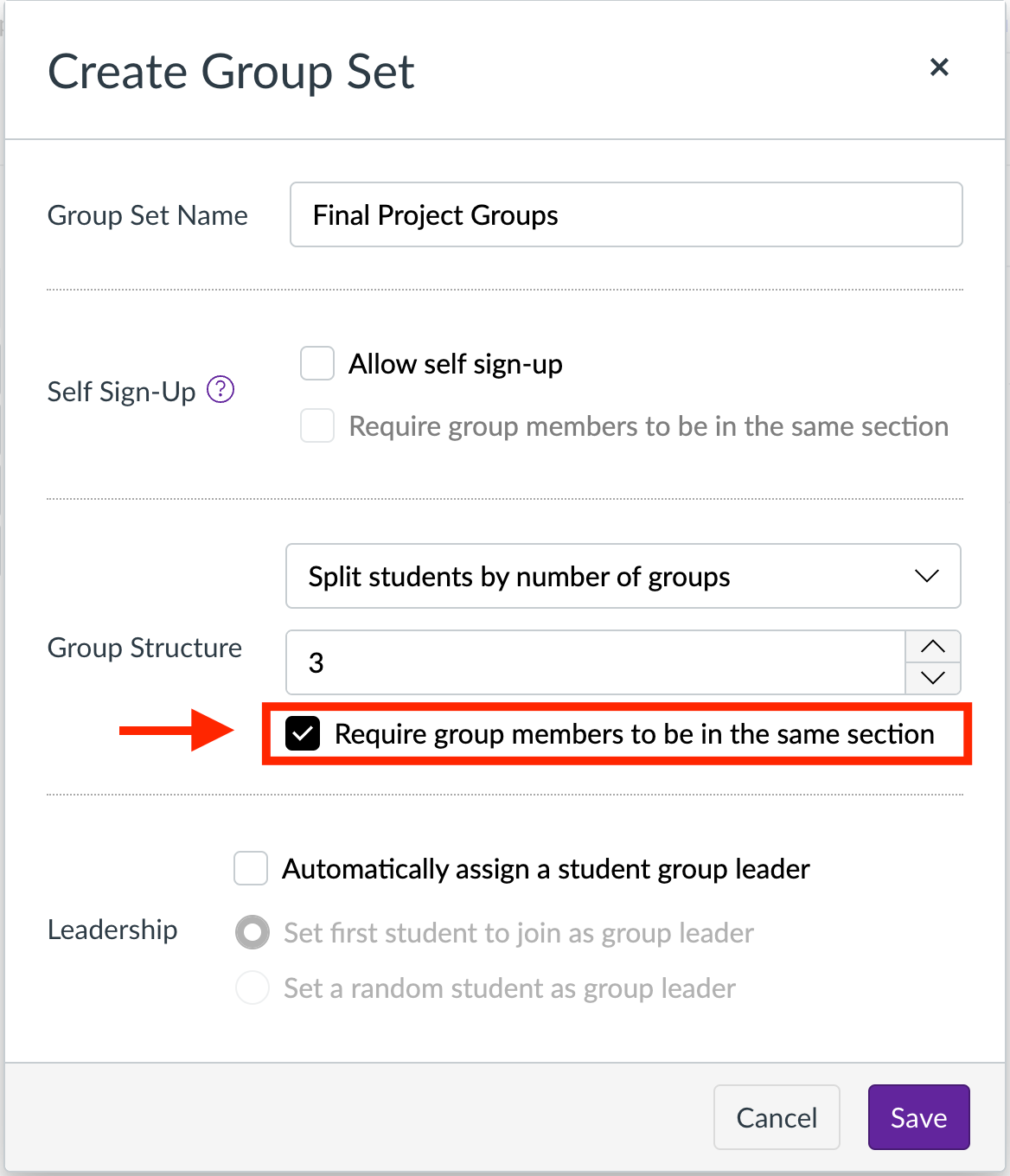 Screenshot of Create Groups screen showing the box checked as mentioned on the page