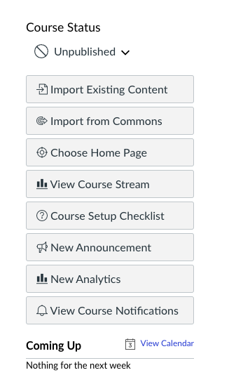 Screenshot showing the course status is unpublished