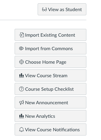 Screenshot showing the right side of a course homepage after it is no longer possible to unpublish the course