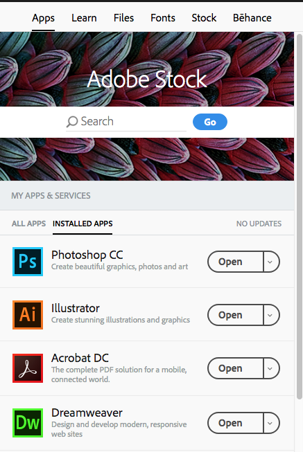 adobe creative cloud app doesnt have launch button