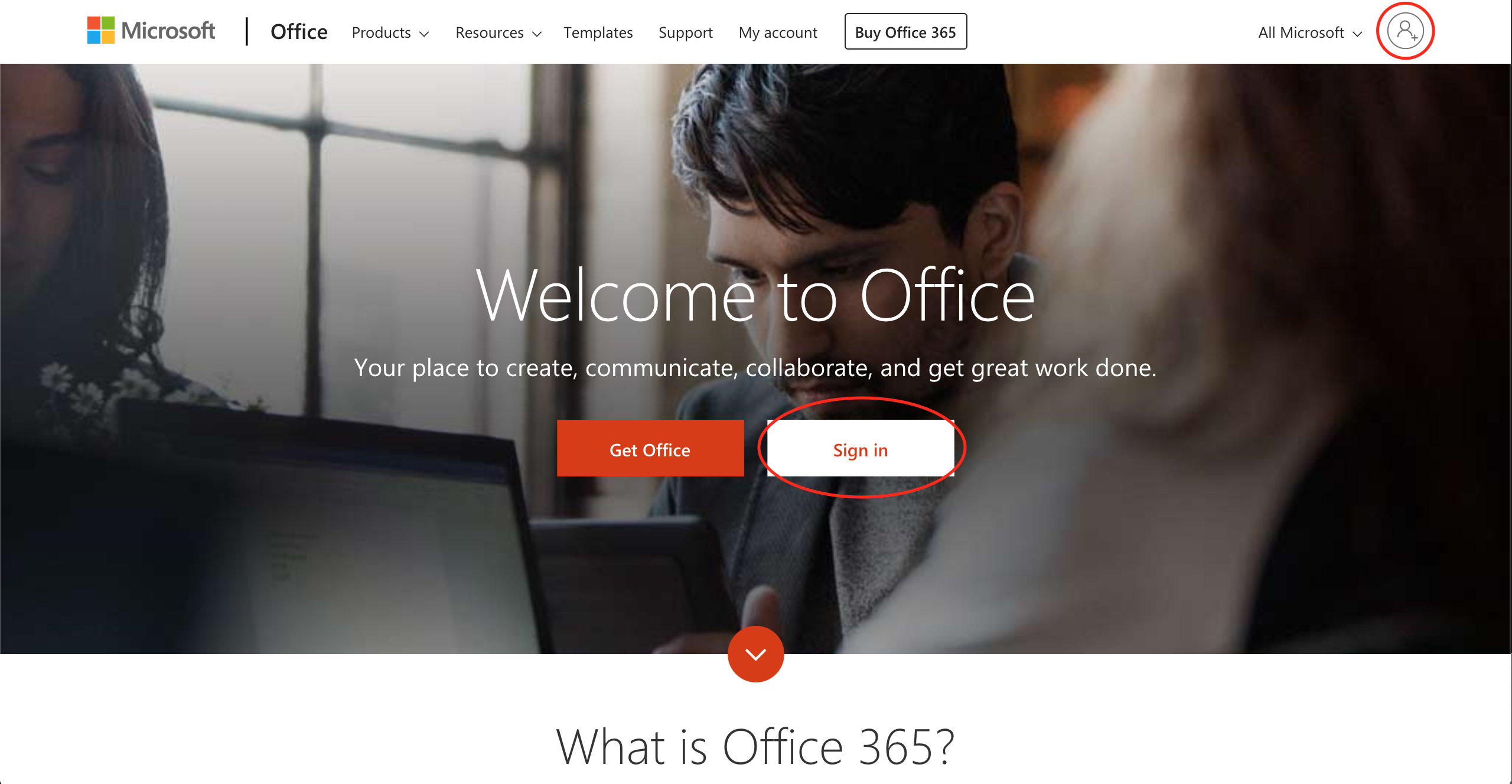 Microsoft Office online home page