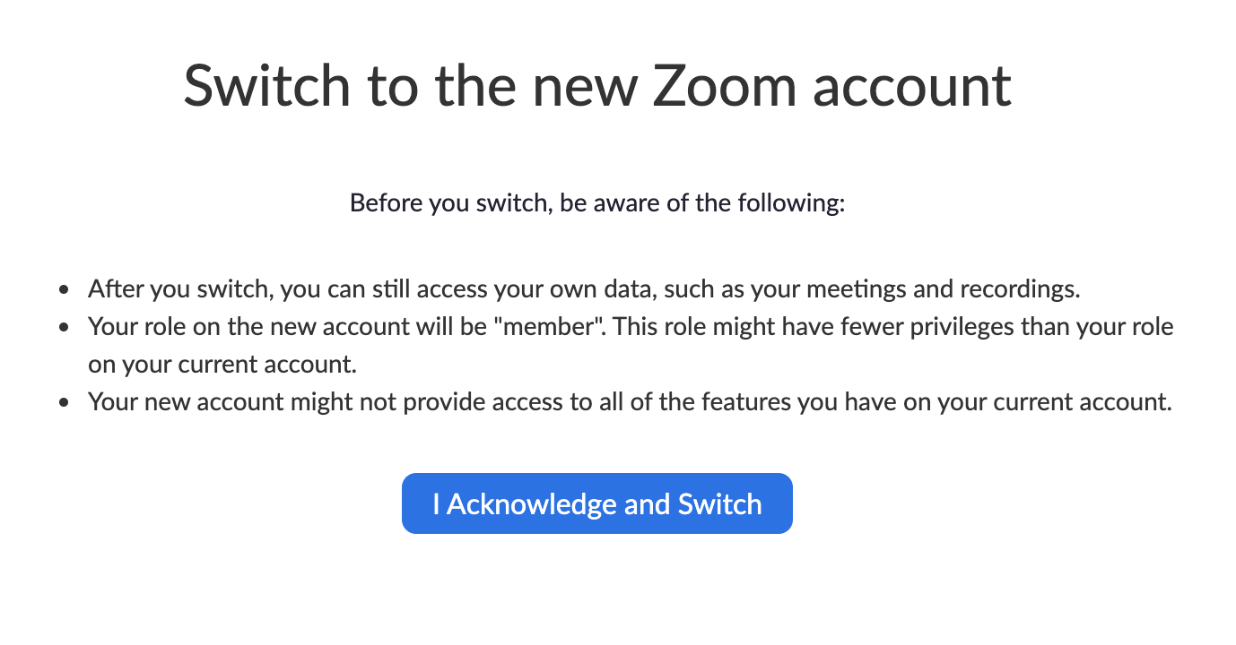 A screenshot of the message that appears after clicking the button within the email. This message also has a button that says 'I Acknoledge and Switch'.