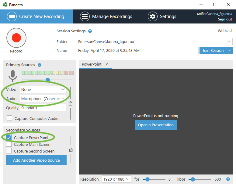 poweroint for mac video recording