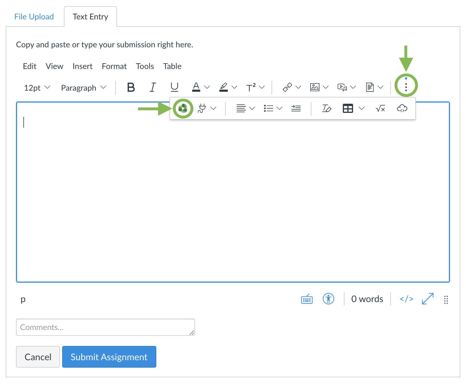 How to submit an assignment on canvas without the submit button picture