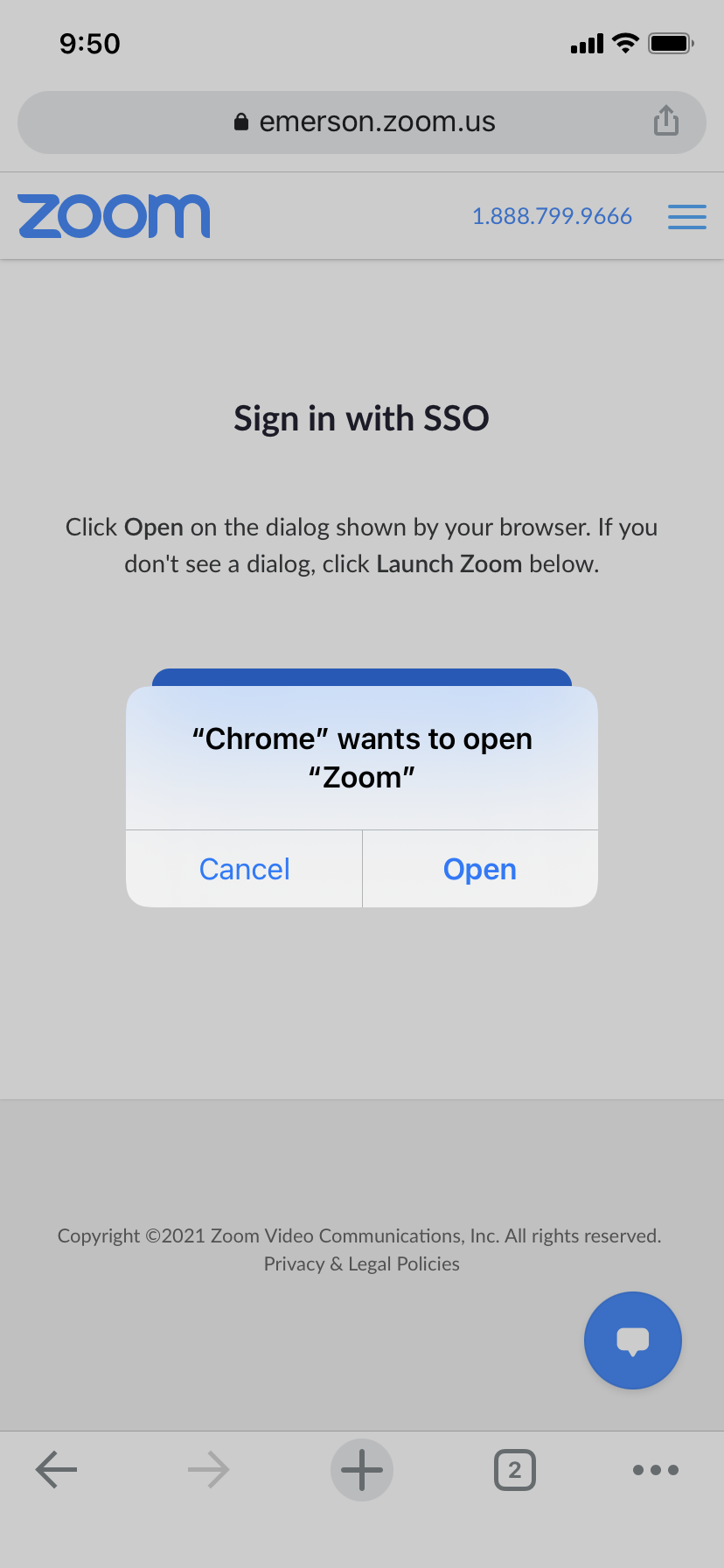 Image of web broswer window asking to open the Zoom app.