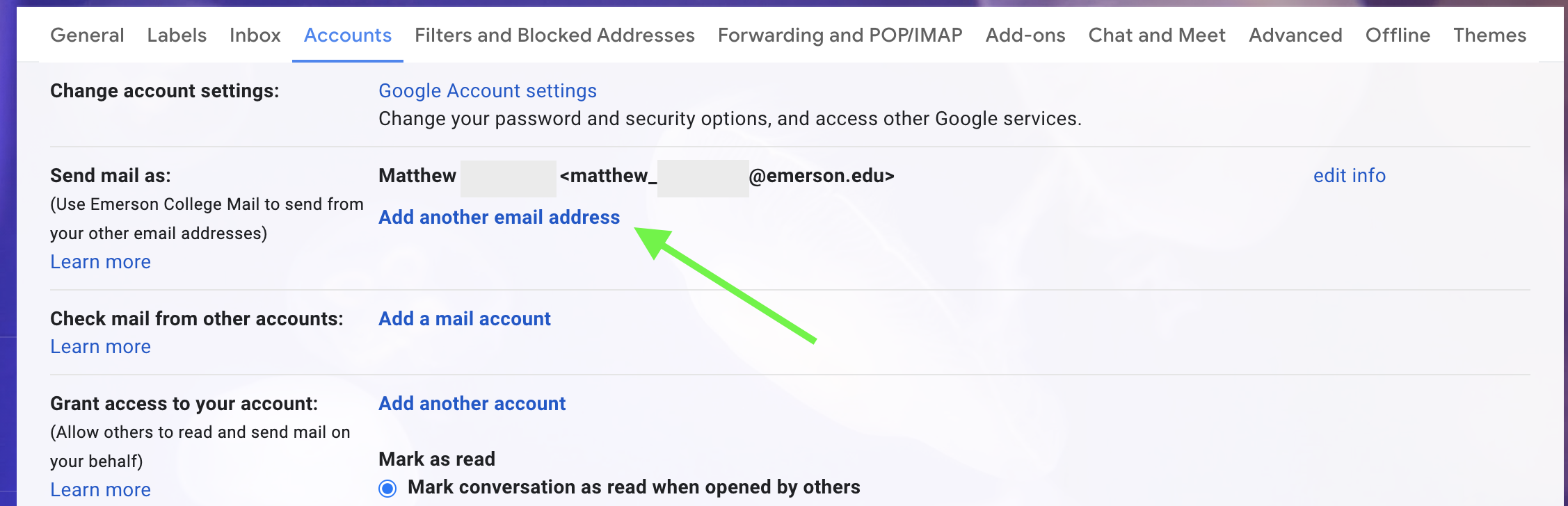 Image of Gmail account settings.