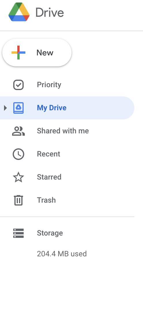 A screenshot of the menu on the left-hand side of Google Drive.