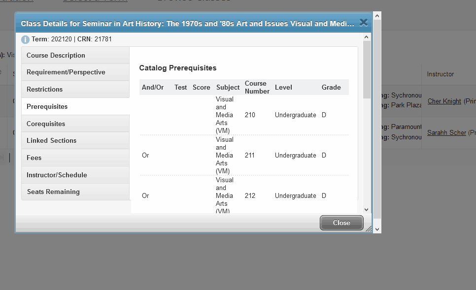 Animated gif of pop-up overlay being resized, showing more prerequisite information on-screen