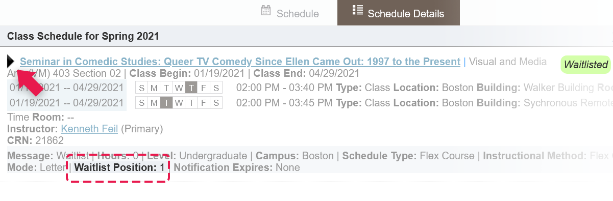 Screenshot to demonstrate where you can see your waitlist position
