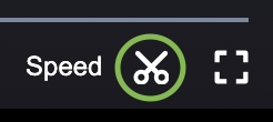 The bottom-right corner of the Zoom video playback interface, with the scissors icon circled.