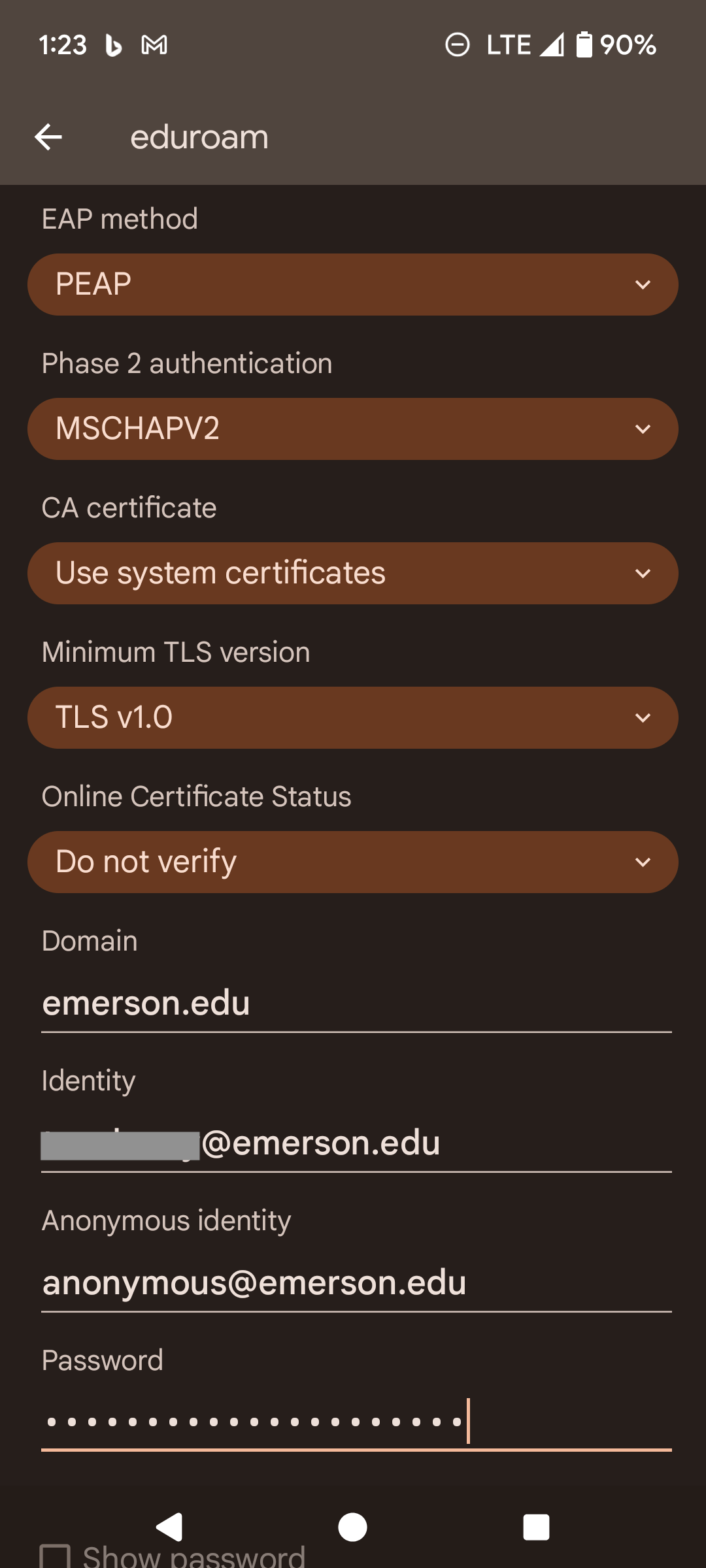 filled in Android wifi settings, circa 2025