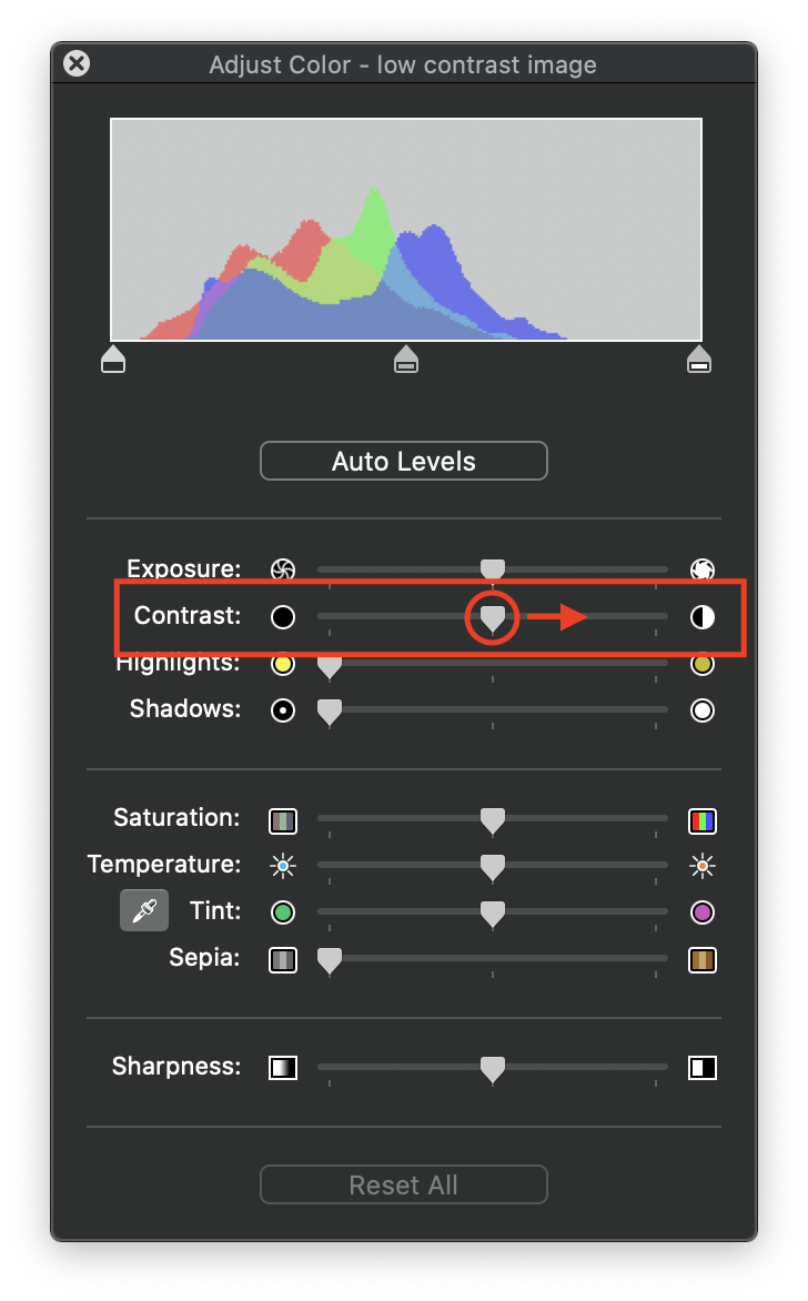Screenshot of Contrast slider in the Adjust Color tool