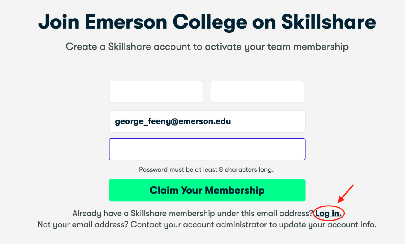 Screenshot of Skillshare email showing how to join with an existing account as explained on page.