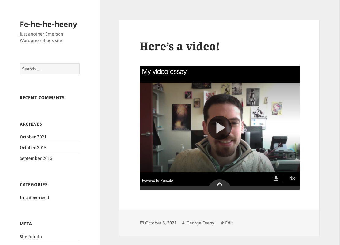 An image of the finished Panopto embed in WordPress.