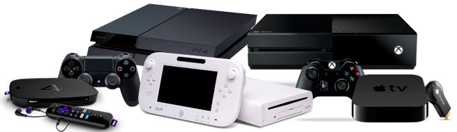 selection of game consoles and streaming devices